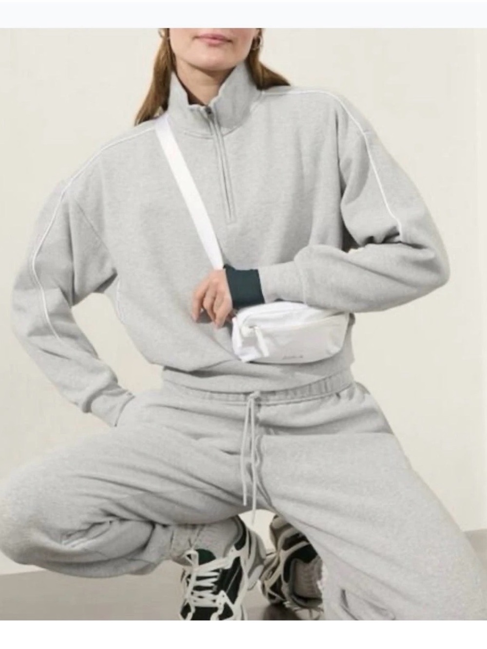 Athleta Gray Quarter-Zip Pullover Sweatshirt Size Medium